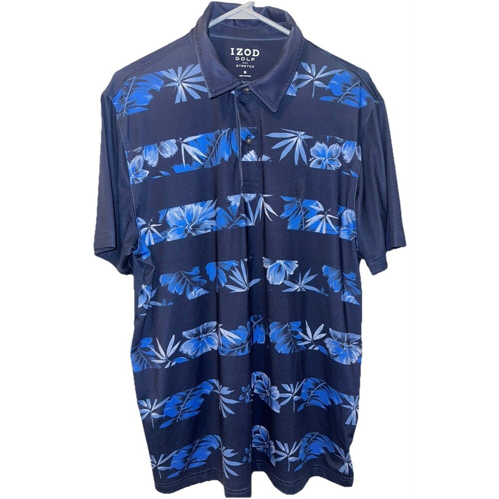Izod Golf Comfort Stretch Stripe Polo Shirt Floral Peacoat Mens M